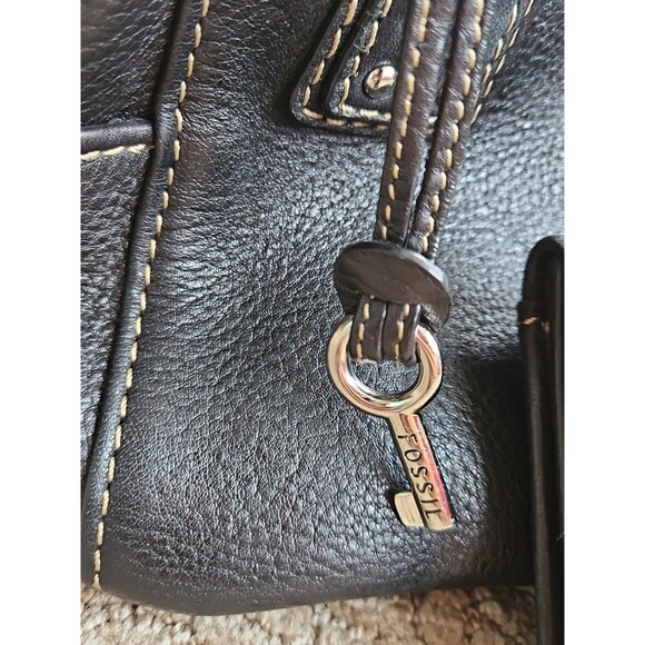Fossil Black Pebbled Leather Shoulder Bag Satchel And Wallet EUC - Picture 3 of 16